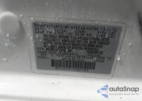 2016 Nissan Versa 1.6 S/1.6 S+/1.6 Sl/1.6 Sv z USA, uszkodzony, nr VIN 3N1CN7AP7GL857581